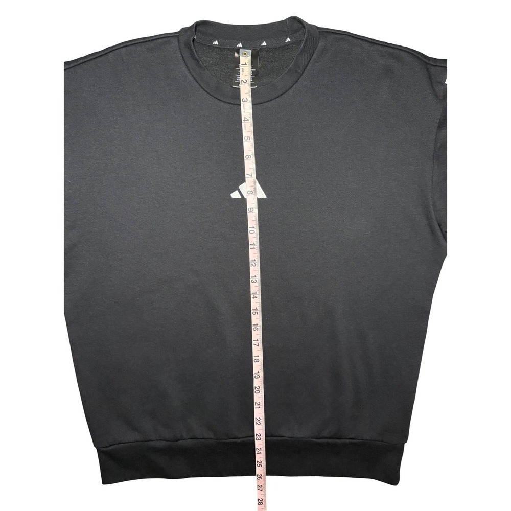 Adidas Fleece Sweatshirt Mens Large Black 3-Stripe Crewneck Pullover - Picture 6 of 6